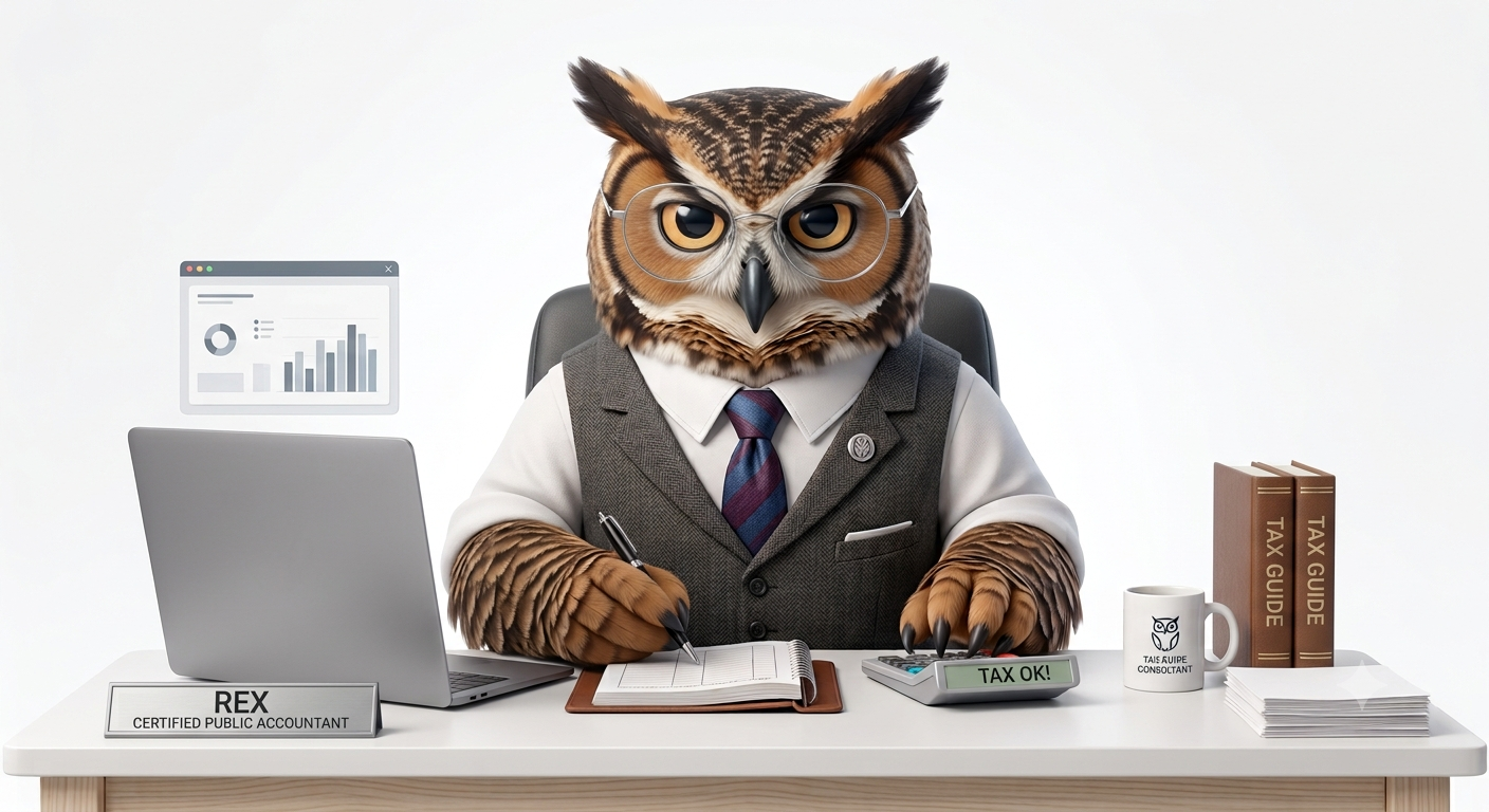 Rex the owl — rexGST mascot, a professional GST practitioner